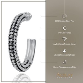 Gold Hoop Earrings for Women - 14k Gold Plated Earrings 925 Sterling Silver Post - Fully Studded with AAA+ CZ Stones - Chunky Gold Earrings - Hypoallergenic Open Hoops Nickel and Lead Free, Brass Sterling Silver, Cubic Zirconia