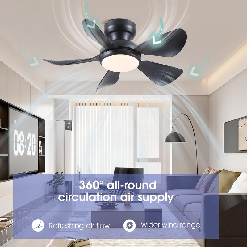 Kviflon 32 Inch Modern Ceiling Fans with Lights, Small Flush