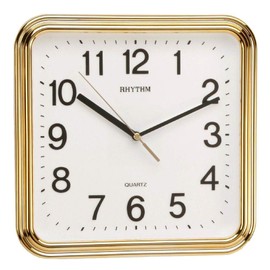 RHYTHM Square Silent Movement Wall Clock, 25cm, Gold & White