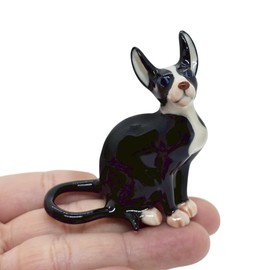 ChangThai Design Tiny 2½" Black Sit Sphynx Hairless Cat - Miniature Hand Made Ceramic Cats Kittens Kitty Feline Animals Cute Porcelain Decorative Figures Collectible Figurines Décor Pet Lovers Gifts