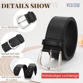 WERFORU Women's Wide Leather Belt Women's Fashion Wide Belt for Dresses and Jeans Women's Fashion Wide Belt with Gold Buckle, Black with silver buckle