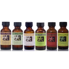 Bakto Flavors Fruit Extract Combo, 1-ounce Bottles, Pack of 6 - PASSION FRUIT, LIME, PEACH, PEAR, BLOOD ORANGE, and PINEAPPLE