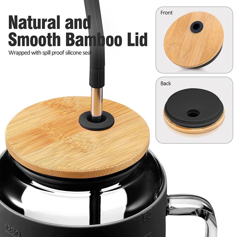 [通拓商品]50oz Glass Cup with Handle Reusable Bamboo Lids Water Bottle