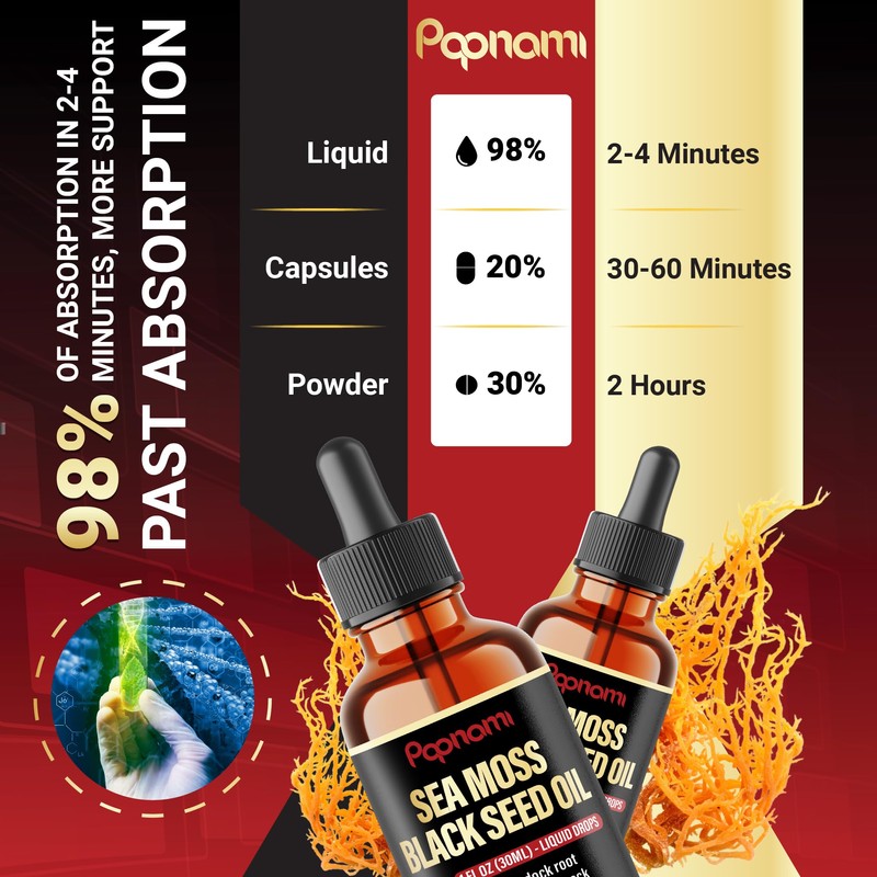 Papnami 8in1 Sea Moss Liquid Drops with Sea Moss, Black