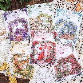 180Pcs Courtyard Corner Flower Stickers Set for Scrapbooking Self-Adhesive Transparent Stickers for Adult Kids Scrapbook Supplies Junk Journal Bullet Journal Planner Laptops Water Bottle Phone Cards