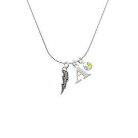 Delight Jewelry Silvertone Lightning Bolt - Silvertone Capital Initial Charm Necklace with Crystal Drop, 18"