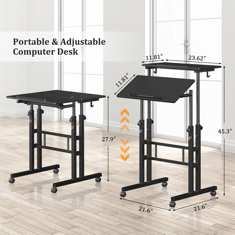 Enayplon Small Standing Desk with Wheels, Mobile Stand Up Desk,