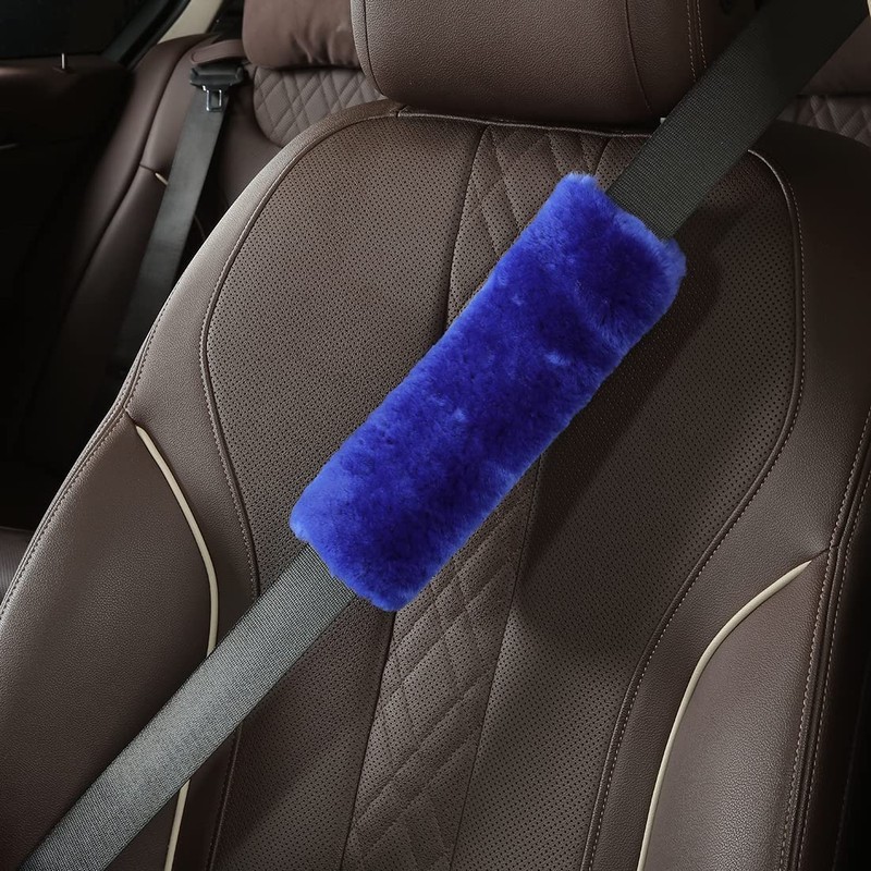 OGLAND Genuine Sheepskin Soft Fuzzy Car Seat Belt Pad Cushion,2