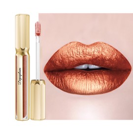 Depuplum Bronze Lipsticks for Women Metallic Lipstick Long Lasting Non Stick Cup Lip Gloss, Metal Shine Lightweight Hydrating Full Coverage Lip Color, P103 Fantasy