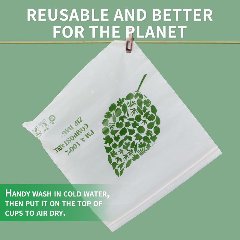 WRAPOK 25 Pack 100% Compostable Gallon Bags Biodegradable Freezer Bags