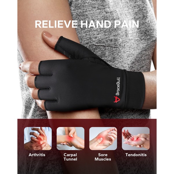 KMEIVOL BraceBull Arthritis Gloves (1 Pair), Copper Infused Fingerless Compression