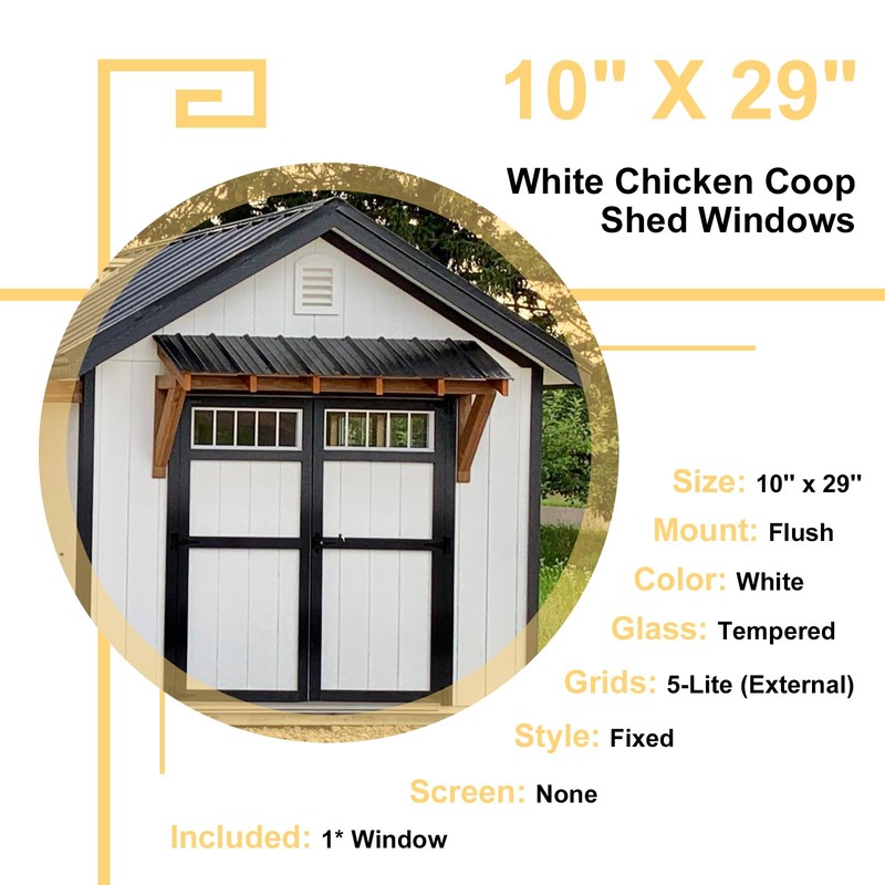 2 Pack Shed Windows 10'' x 29'' White Flush Mount
