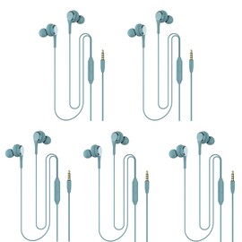 5 Packs Wired Earbuds-in-Ear Headphones with Microphone, Universal 3.5mm Plug Wire Control Style Headphones, Suitable for Sports, Fitness, Gaming ﻿ (Green)