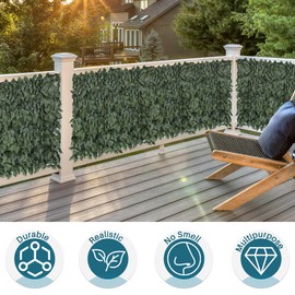 Coarbor 6'x10' Artificial Ivy Privacy Fence Screen Faux Laurel Leaves Hedge Panels Wall Decorative for Backyard Deck Patio Balcony Garden (Dark Green Laurel Leaves)