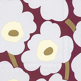 Marimekko UNIKKO Bordeaux Cocktail Napkins - 25 cm Square 20 2 ply Napkins in a Pack