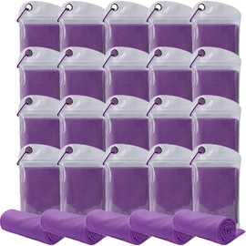 immoono Pack of 20 Cooling Towel 40x12'' Ice Towel for Neck and Face Microfiber Chilly with Bag Breathable Yoga Gym Stay Cool Towels Sweat Rag for Workout Running Camping Pilates Beach, Purple
