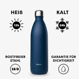 Qwetch - Originals Stainless Steel Insulated Flask 1 L Navy Blue - Thermos Flask 24 Hours Cold & 12 Hours Hot - Leak-Proof, BPA-Free, Reusable - Perfect for Sports, Travel, Office & Hiking