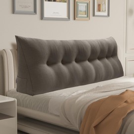 WOWMAX Headboard Wedge Pillow King Triangular Headboard Pillow Bed Wedge Pillow for Headboard Wedge Pillow Headboard for Daybed Large Bolster Pillow for Bed, 85% Linen 15% Cotton Blend, Medium Gray