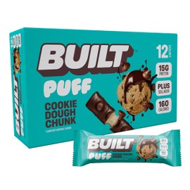 Built Bar, Puff Protein Bars, Cookie Dough Chunk Puff, 15g Protein Snacks, On-The-Go Bars, Only 160 Calories, 8g Sugar, Collagen, Not Gluten Free, 12 Count