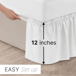 Ruffled Bed Skirt Queen Size with 12 in Drop & Adjustable Elastic Belt - Wrap Around Bed Skirt - Box Spring & Bed Frame Cover - Wrinkle Free Bedskirt Dust Ruffle - King, Twin and Full