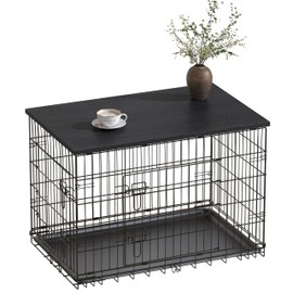 Piskyet Dog Crate Topper Wood Countertop for 48 42 36 30 24 inch Dog Cage, Dog Crate Cover,Dog Kennel Topper(Crate Not Include) (Black, for 42 Inch Crate)
