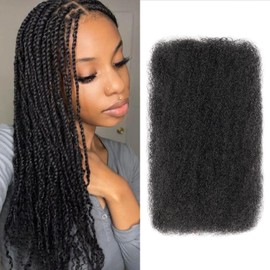 Afro Kinkys Bulk Human Hair 50g/Pack 100% Real Hair Afro Kinky-Curly Human Hair Bulk for Twist Dreadlock Extensions, Repair Locs, Braiding Twists and Braids (16Inch, Natural Black)