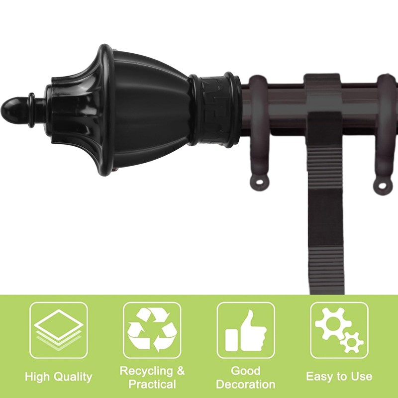 UFURMATE 6 Pcs Black Plastic Curtain Pole Finials Curtain Rod