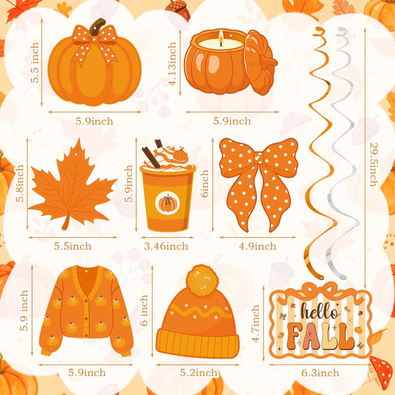 Fall Hanging Swirls Decorations, Bow Pumpkin Hello Fall Party Decorations,