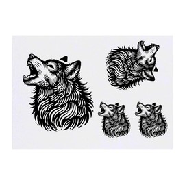 4 x 'Howling Wolf' Temporary Tattoos - Water Resistant, Skin-Safe, Non-Toxic Transfers, Mixed Sizes (TO00083274)