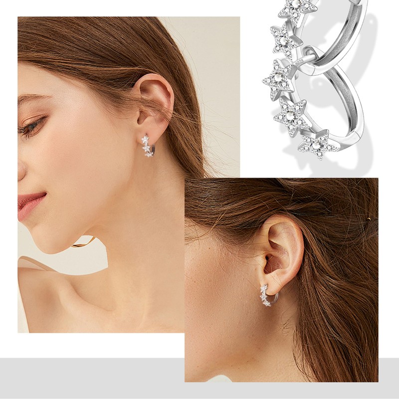 ALEXCRAFT 14K Earrings Star Gold Silver Hoop Earrings Small with