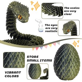 3D Printed Snake in Mini Egg, 11.8''Articulated Snake Fidget Toys, 3Pcs Easter Eggs Figures Home Decoration for Autism Adhd (A-3PCS)