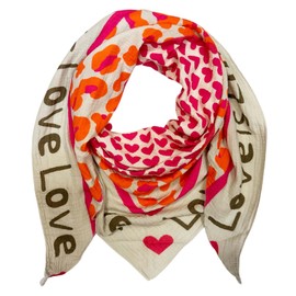 XL Triangle Knitted Scarf Heart Leopard Spring Scarf 100% Cotton Made in Italy Fashion Scarf Triangle Scarf Stole Autumn Spring Scarf Leo Love is Love Happy, Love Beige Pink