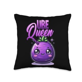 Ube Queen Purple Yam Kawaii Pun Lover Cute Ube Mama Women Throw Pillow