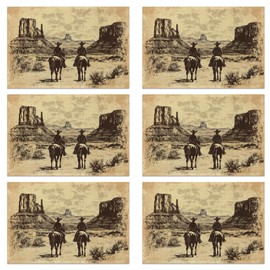 Vintage Western Cowboy Table Placemats Set of 6, Linen Placemats 12x18 Inch, Washable Non Slip Heat Resistant Mats for Dining Table Kitchen Indoor Use
