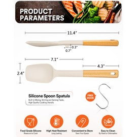 Silicone Spoon Spatula, Great For Scraping Bowls And Scooping Batter, Sturdy Bpa-Free Matte Silicone, Wooden Handle Rubber Spatula For Nonstick Cookwares (KHAKI)