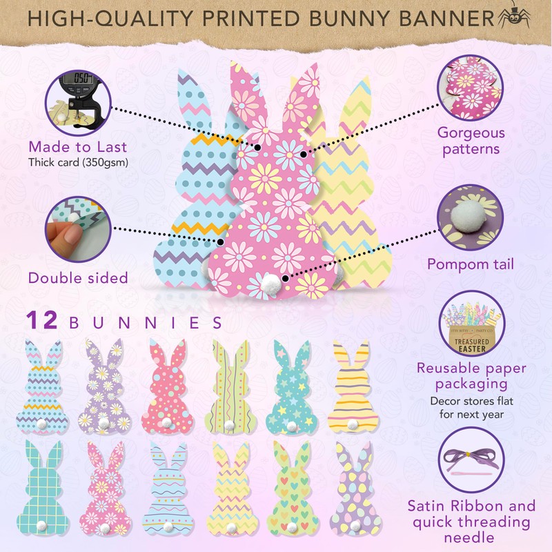 Premium Reusable Easter Decorations – Bunny Bunting Garland, Egg Hunt