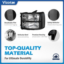 Vizotae Headlights for 2007-2013 GMC Sierra 1500/2007-2014 Sierra 2500 HD 3500 HD Headlamp Replacement, High/Low Beam W/Bulbs, Driver & Passenger Side