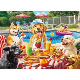 300 Pieces Puzzles for Adults,Summer Dog Pool Party & Food Puzzle,Large Puzzles Pieces for Seniors,Fun Puppy Jigsaw Puzzles for Kids Ages 8-10,Challenging Family Games,Holiday Party Gifts,20.5 x 15 In