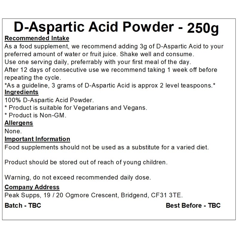 D-Aspartic Acid Powder | Pure DAA (250g)