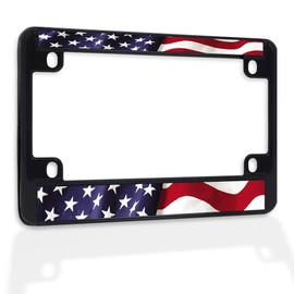 Fastasticdeals Metal Insert Bike License Plate Frame American National Flag USA B Weatherproof Motorcycle Accessories Black 4 Holes Solid Insert