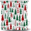 UPUMKSK Christmas Tree Shower Curtain Red Green Xmas Tree Snowflake