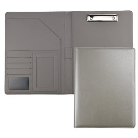 Enyuwlcm PU Leather Portfolio Folder with Clipboard Clip Padfolio for Business Interview Resume (Gray)