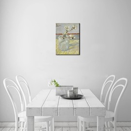 Wieco Art Spring of Flowering Almond in a Glass Canvas Prints Wall Art by Van Gogh Famous Oil Paintings Reproduction Modern Floral Giclee Artwork Grey Flowers Pictures for Bedroom Home Decorations