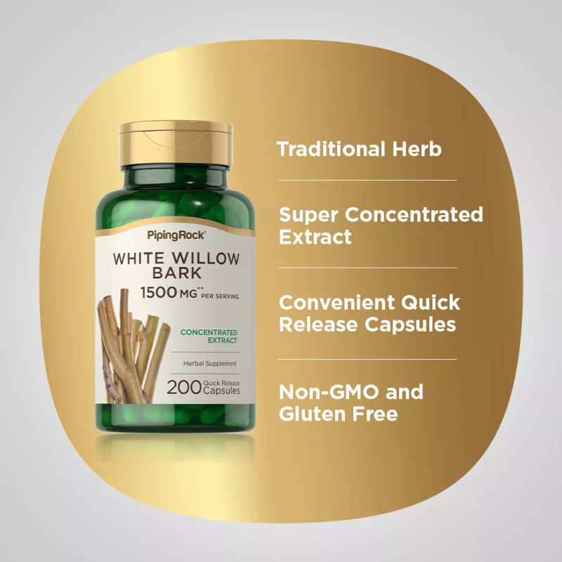 Piping Rock White Willow Bark Capsules | 1500mg | 200