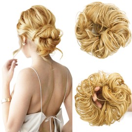 Vlasy Messy Bun Hair Piece for Women,Curly Wavy Hair Scrunchies Bun Extensions Hairpieces,Synthetic Hair Chignons Accessories Updo for Girls(27/613#,55g)