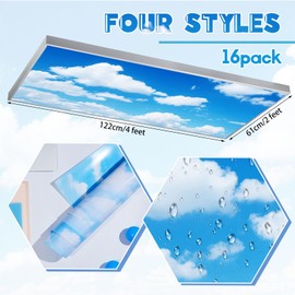Baquler 16 Pcs PVC Fluorescent Light Covers 2x4ft Ceiling Covers Classroom Filters Ceiling Panels Florescent Light Diffuser with Backlit Film Material for Office School Hospital (Cloud)