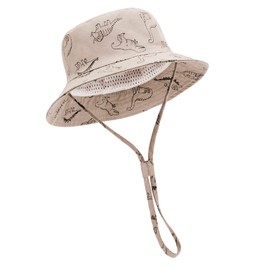 DRESHOW Unisex Baby Toddler’s Children’s Sun Hat Cap Fishing Hat Beach Hat Star Summer Hat UV Protection UPF 50+ - Beige dinosaur