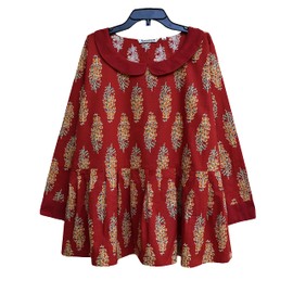 Ayurvastram AVNI Printed Soft Cotton Printed, Hand Embroiderd, Applique look Peplum Tunic Top Blouse, Red Motif : S