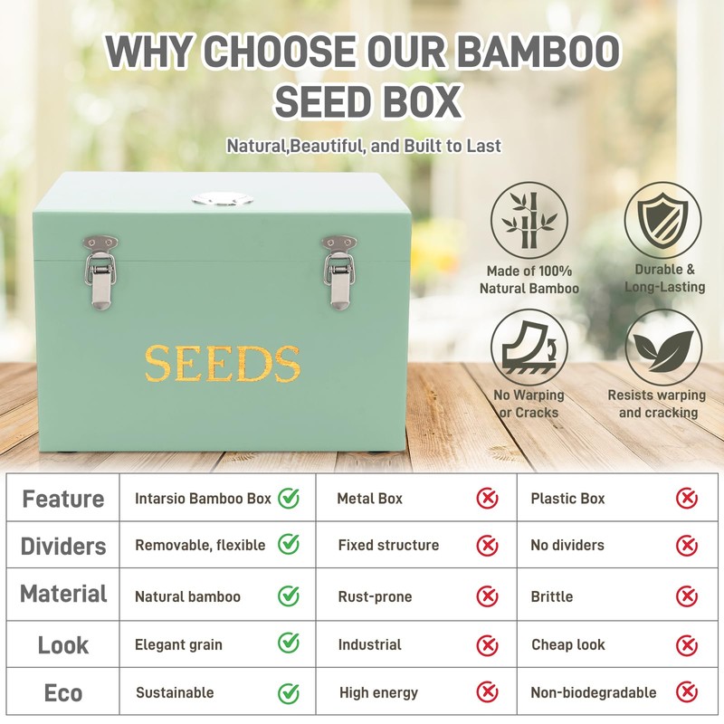 Professional-Designed Bamboo Seed Storage Box with Built-in Hygrometer, Double-Layer Airtight