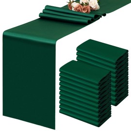 20 Packs Emerald Green Satin Table Runners 12 x 108 inch Long Smooth Fabric Table Runner for Wedding Banquet Graduations Birthday Party, Table Runners fit Rectange and Round Table